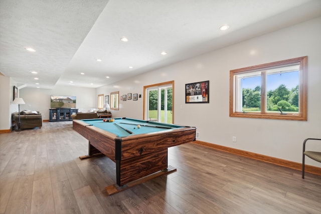 game room with pool table and light wood-type flooring