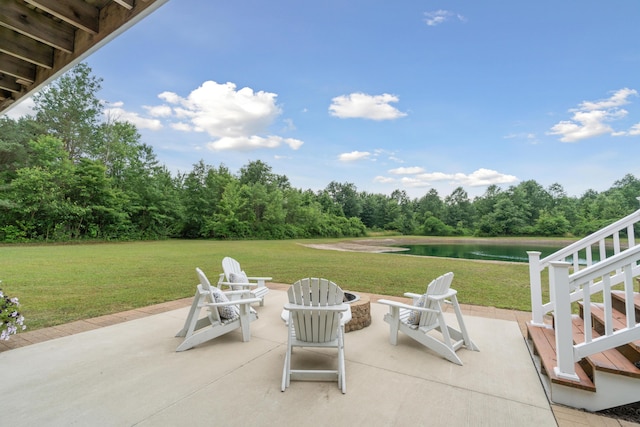 view of patio / terrace with a water view