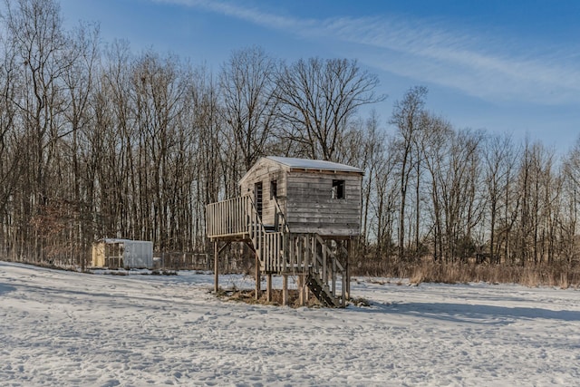 view of snow covered structure