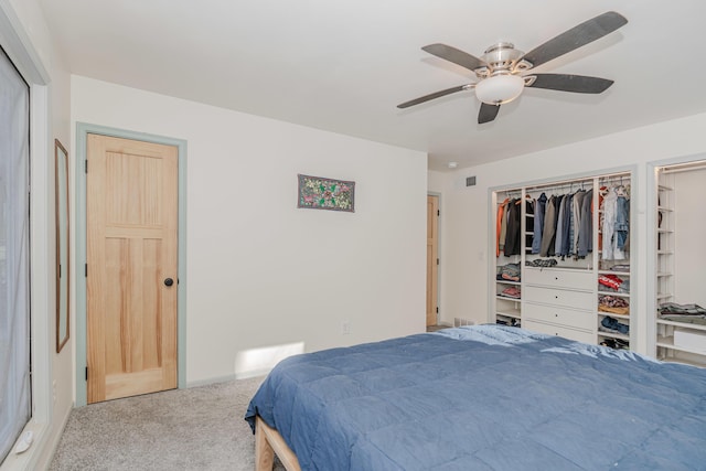 bedroom featuring carpet and ceiling fan