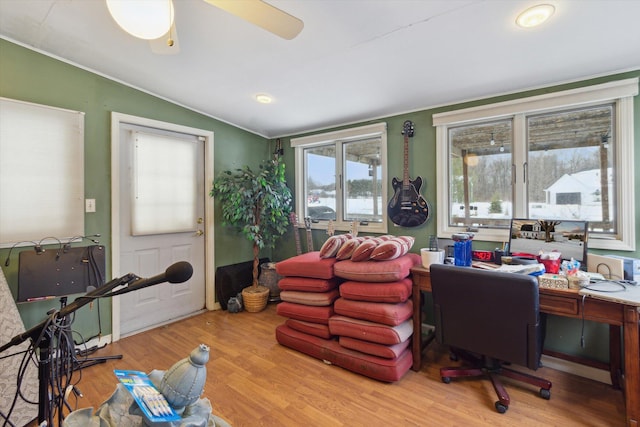 office space featuring light hardwood / wood-style flooring and vaulted ceiling