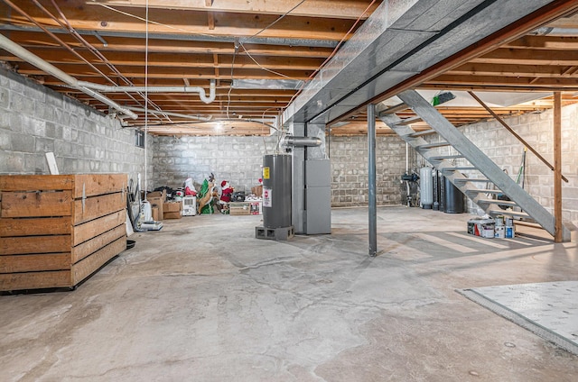 basement featuring water heater