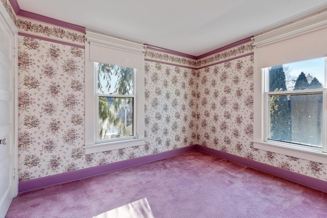 carpeted empty room featuring ornamental molding