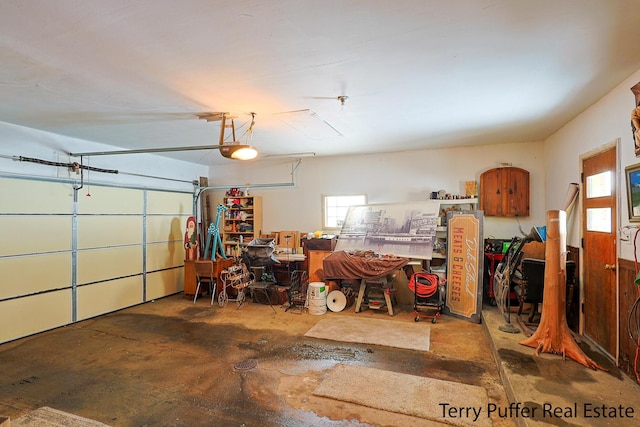 garage with a garage door opener