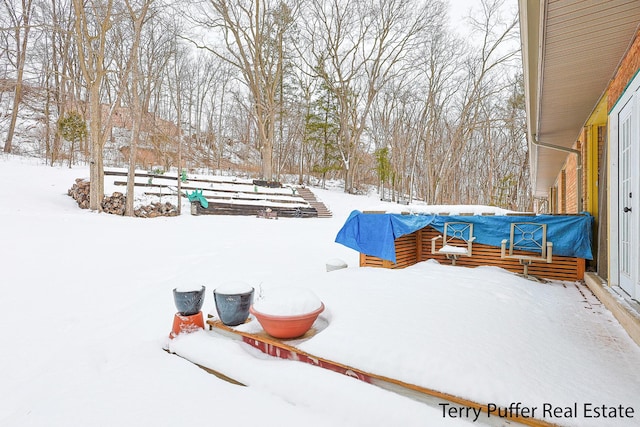 view of yard layered in snow