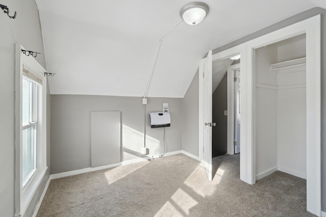 additional living space with lofted ceiling and carpet