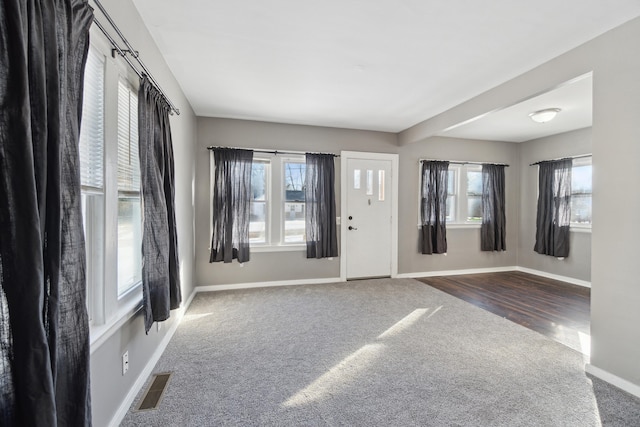 carpeted foyer entrance with a healthy amount of sunlight