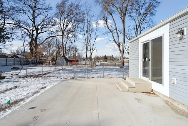 view of snow covered patio