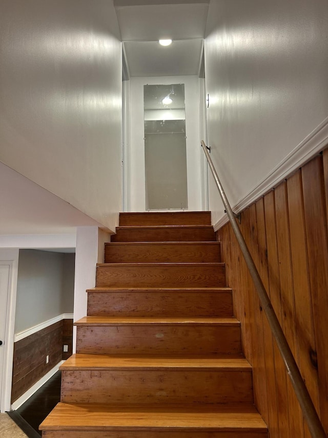 stairs with wooden walls