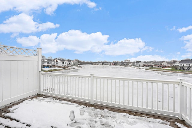 view of snow covered deck