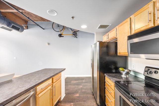 kitchen with stainless steel appliances and light brown cabinets