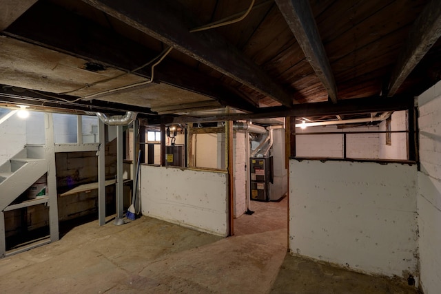 basement with heating unit