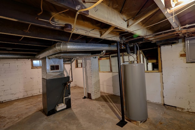 basement with gas water heater