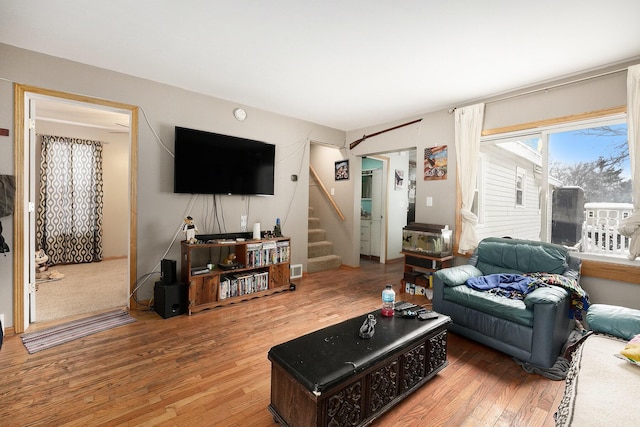 living room with hardwood / wood-style floors