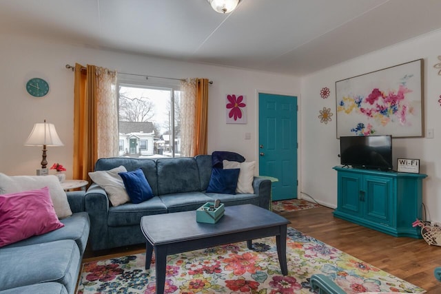 living room with hardwood / wood-style floors