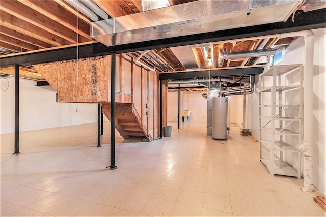 basement featuring gas water heater