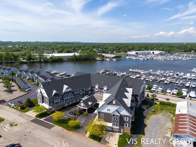 aerial view featuring a water view