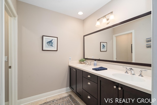 bathroom with tile patterned floors and vanity