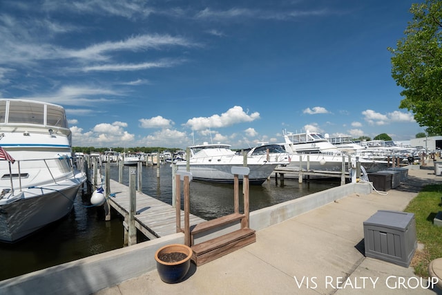 dock area featuring a water view