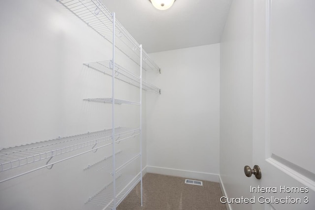 walk in closet with carpet floors and visible vents