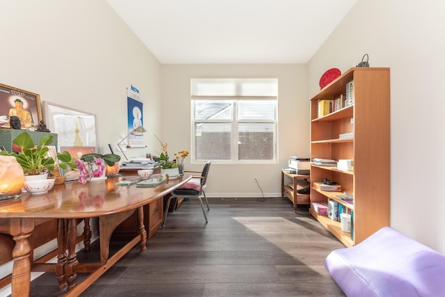 office with dark wood-type flooring