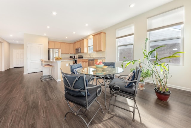 dining room with dark hardwood / wood-style flooring