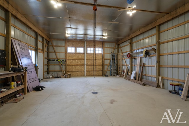 garage with metal wall