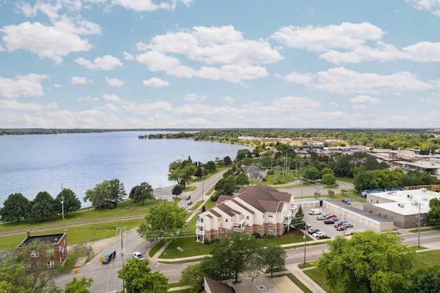 bird's eye view featuring a water view