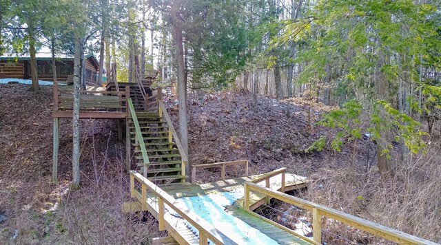6919 E Free Soil Rd, Free Soil, MI 49411 - view of yard featuring stairway and a deck