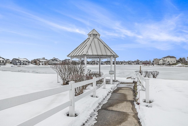 view of dock with a gazebo