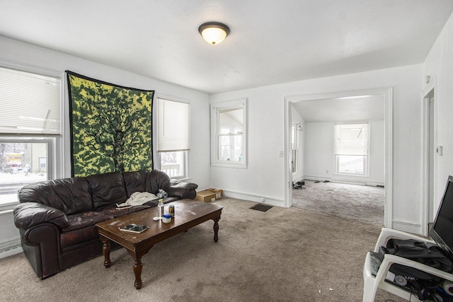 living room with light carpet