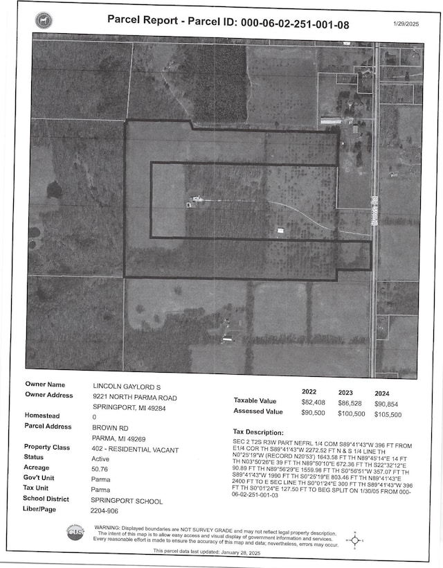 0000 Brown Rd, Parma MI, 49269 land for sale