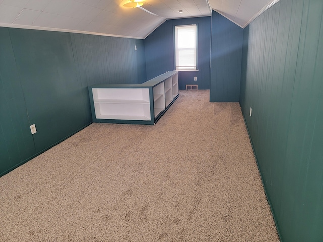 additional living space with lofted ceiling and carpet floors