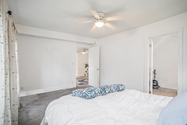 bedroom featuring ceiling fan and carpet flooring