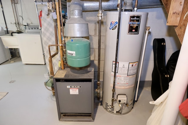 utility room featuring water heater and washer / clothes dryer