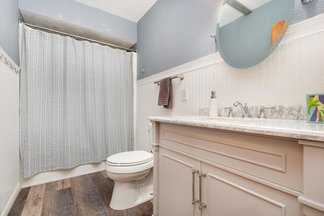 5410 Country Aire Dr Unit 13, Coloma, MI 49038 - bathroom with hardwood / wood-style flooring, vanity, a shower with curtain, and toilet