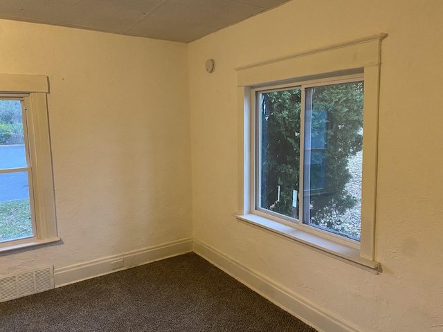 spare room with carpet flooring and a drop ceiling