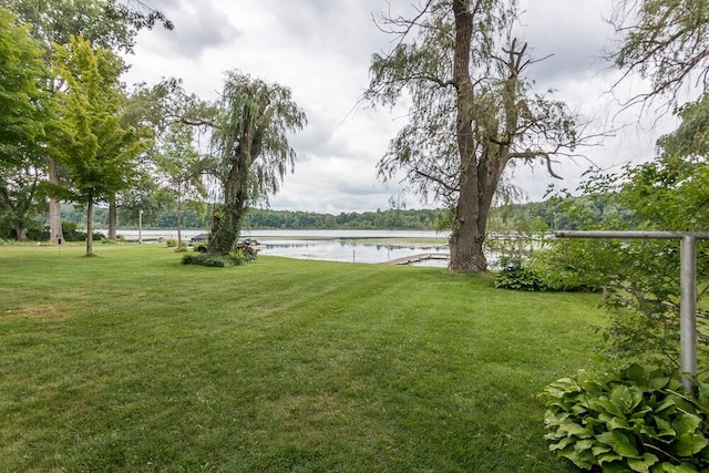 view of yard with a water view