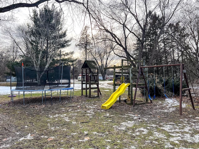 view of play area with a trampoline