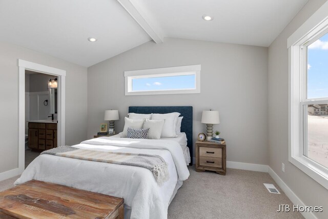 bedroom featuring light carpet, baseboards, and visible vents