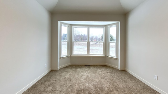 carpeted empty room with a healthy amount of sunlight and vaulted ceiling