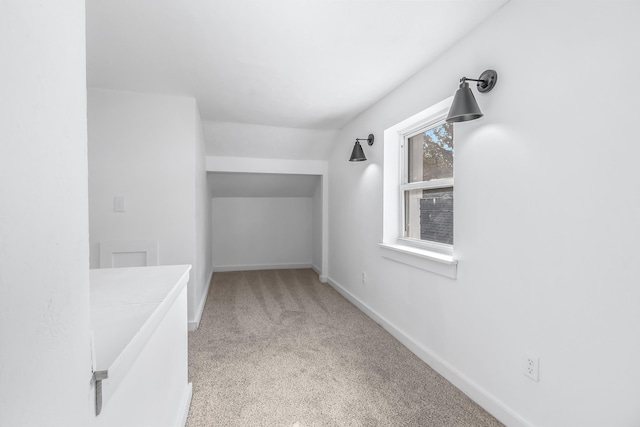 spacious closet with lofted ceiling and carpet flooring