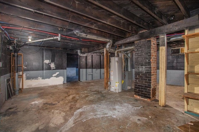 basement featuring gas water heater