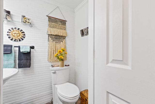 3509 N Shore Dr, Sears, MI 49679 - bathroom featuring ornamental molding and toilet