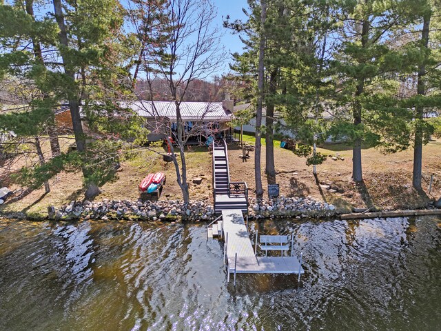 3509 N Shore Dr, Sears, MI 49679 - view of dock with a water view and stairway