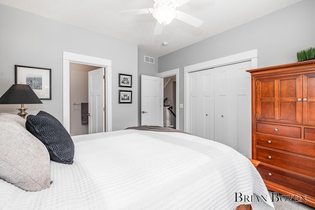 bedroom featuring a closet and ceiling fan