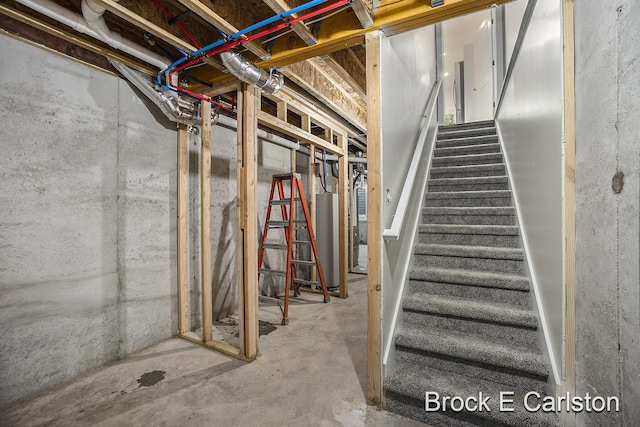 basement featuring water heater