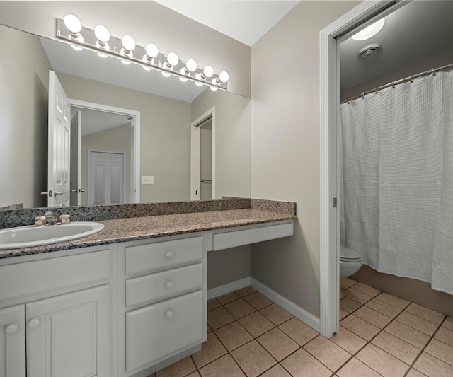 bathroom with tile patterned floors, toilet, and vanity