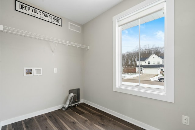 laundry room with dark hardwood / wood-style floors and hookup for a washing machine