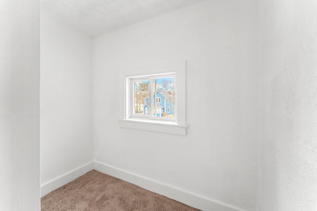 unfurnished room with carpet flooring and a textured ceiling